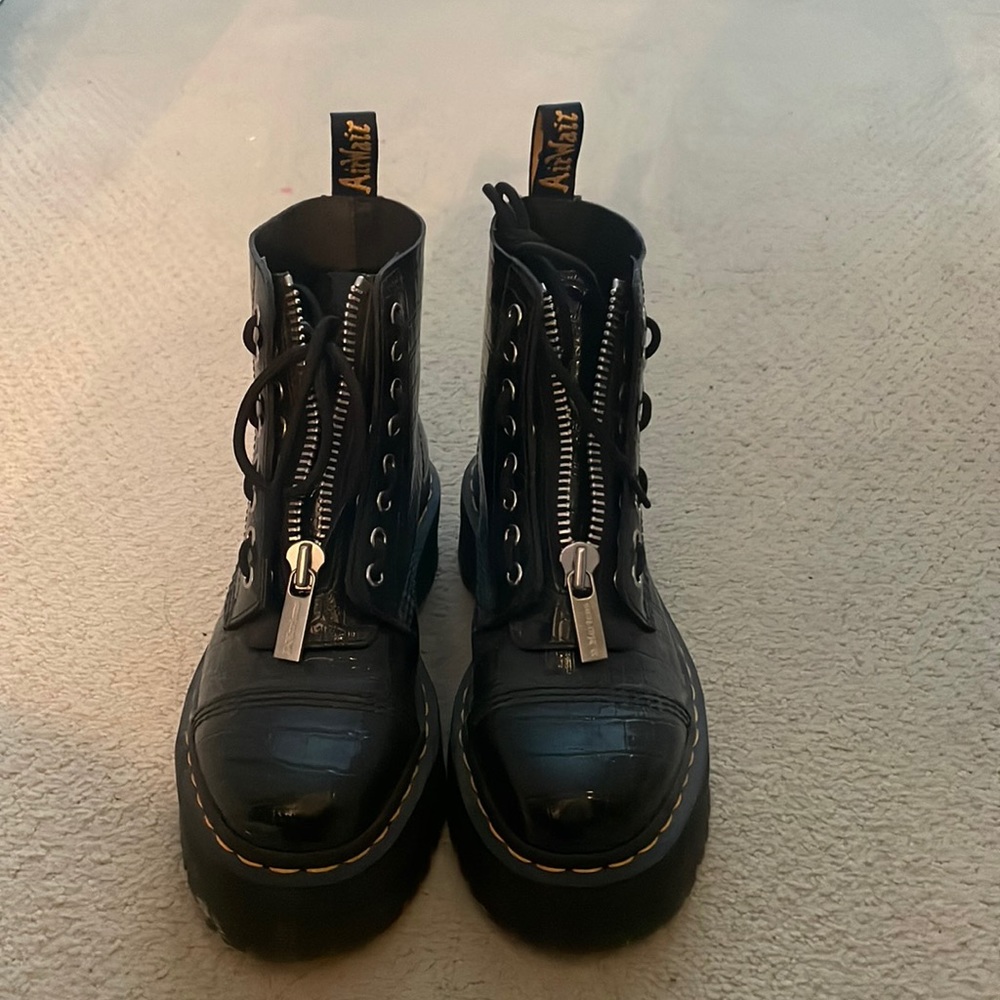 Sinclair cross embossed leather platform boots